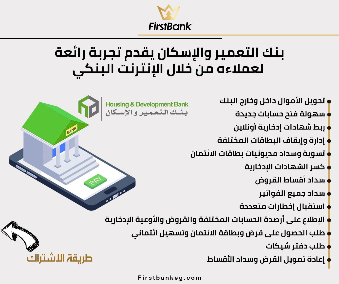 Firstbank التعمير والإسكان يقدم تجربة رائعة لعملاءه من خلال الإنترنت البنكي 7357